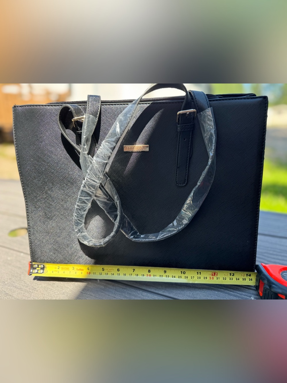 Black Structured Tote Bag with Adjustable Strap